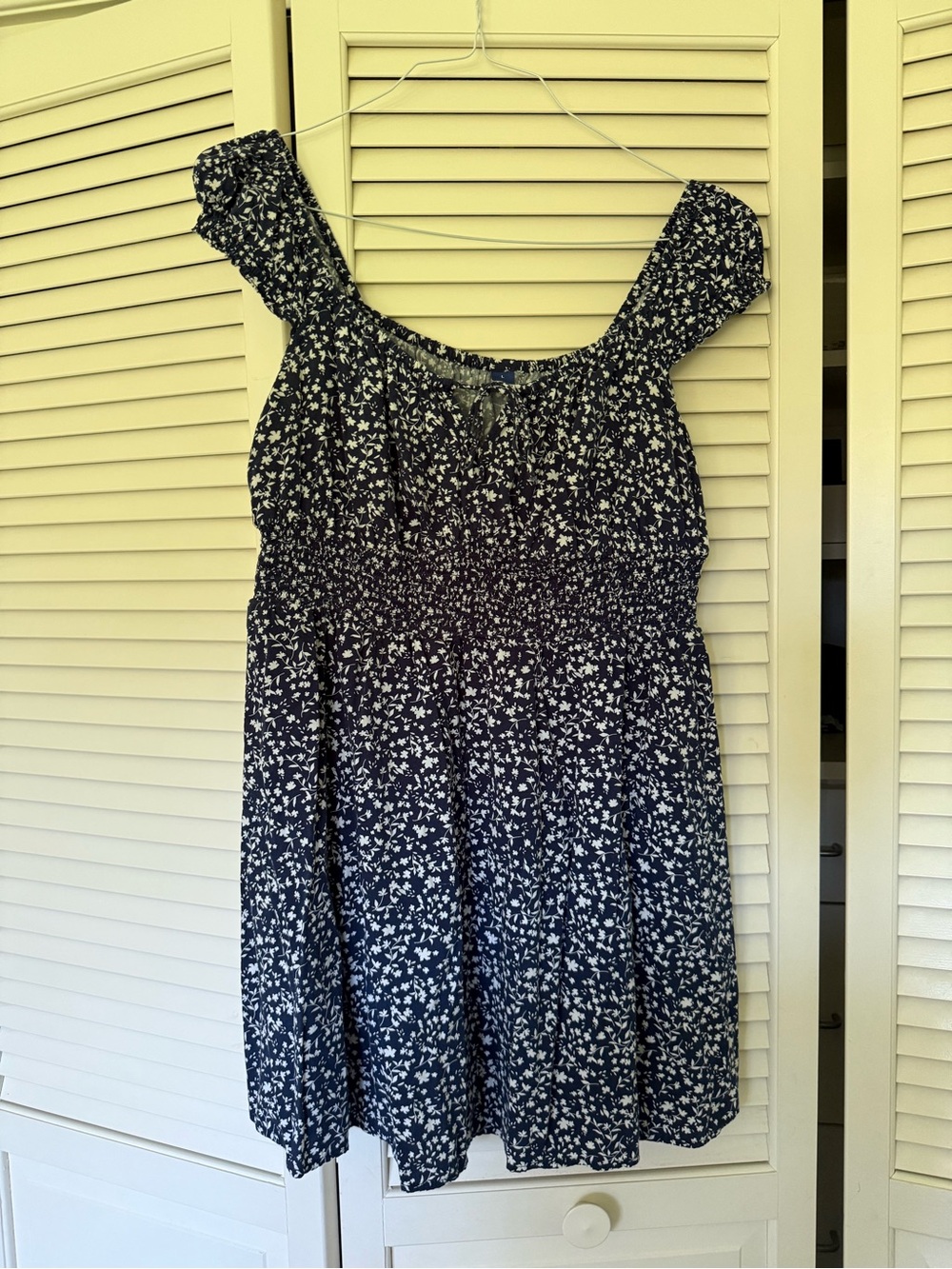 Old Navy Navy Blue Floral Smocked Mini Dress Large